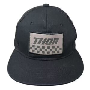 Thor Trucker Hat Black Gray Snapback OS Checkered Flag Patch Embroidered Mesh
